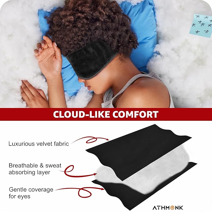 Athmonk Luxury Velvet Extra-Wide Sleeping Eye Mask Blind Fold - Velcro Strap